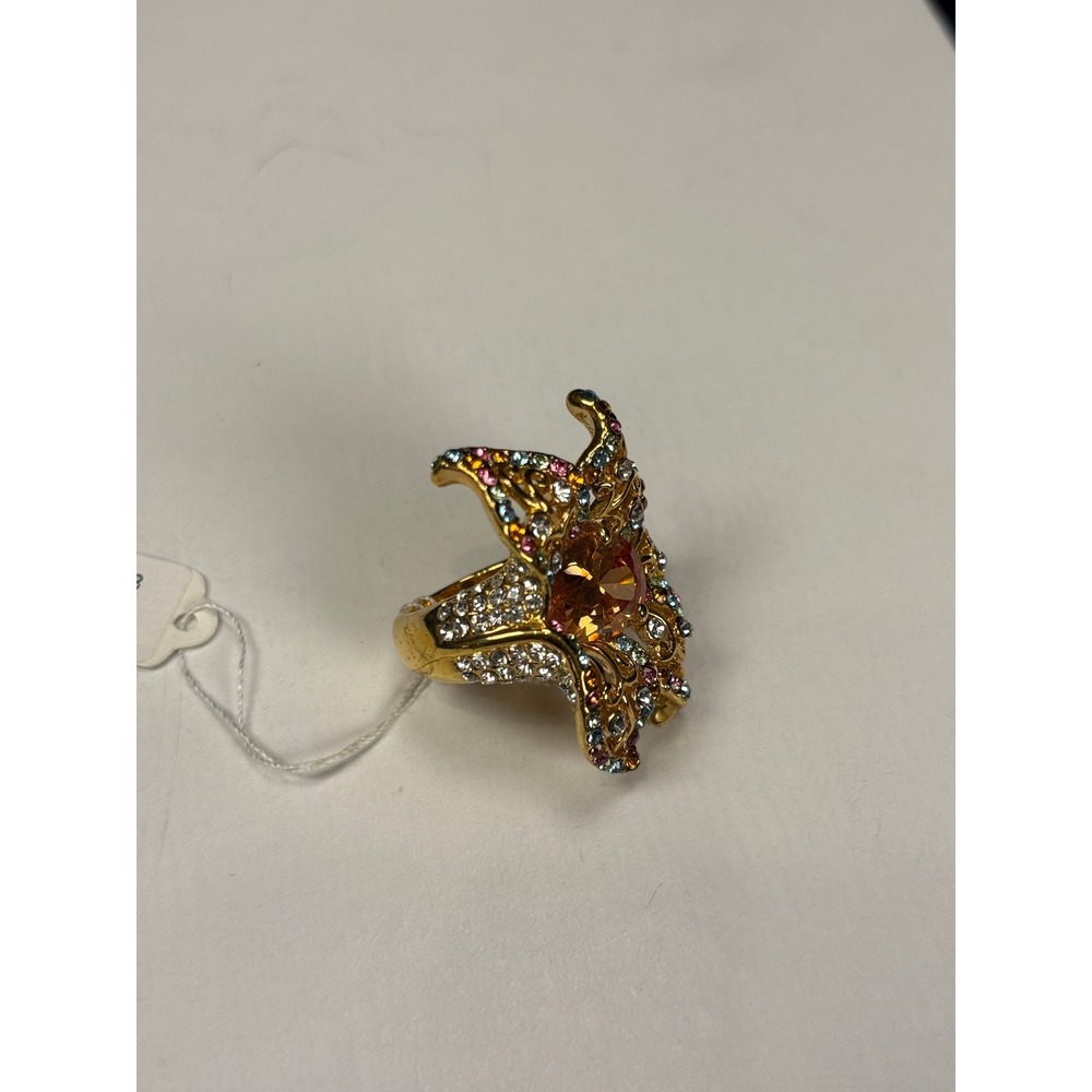 Gold Tone Multi Color‎ Rhinestone Filigree Butterfly Statement Cocktail Ring - Picture 6 of 9